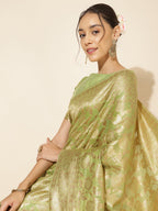 Janasya Light Green Chanderi Silk Floral Woven Design Saree - Distacart