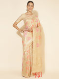 Janasya Cream Chanderi Silk Ethnic Motifs Woven Design Saree