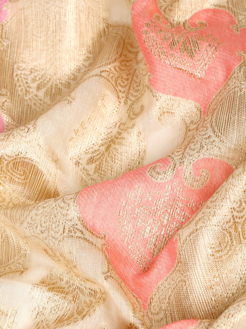 Janasya Cream Chanderi Silk Ethnic Motifs Woven Design Saree