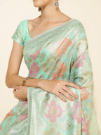 Janasya Sea Green Chanderi Silk Ethnic Motifs Woven Design Saree - Distacart