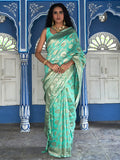 Janasya Sea Green Chanderi Silk Floral Woven Design Saree - Distacart