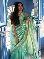 Janasya Sea Green Chanderi Silk Floral Woven Design Saree - Distacart