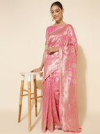 Janasya Pink Chanderi Silk Floral Woven Design Saree