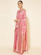 Janasya Pink Chanderi Silk Floral Woven Design Saree