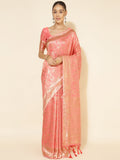 Janasya Peach Chanderi Silk Floral Woven Design Saree