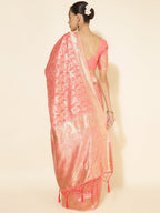 Janasya Peach Chanderi Silk Floral Woven Design Saree