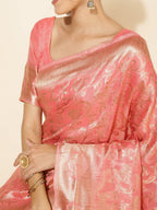 Janasya Peach Chanderi Silk Floral Woven Design Saree