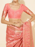 Janasya Peach Chanderi Silk Floral Woven Design Saree