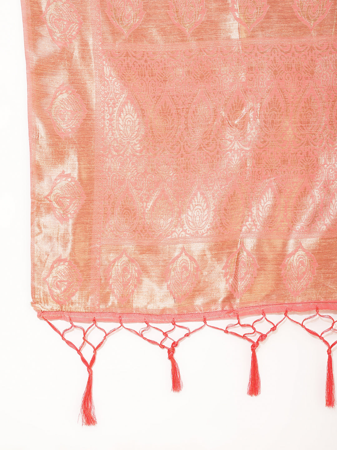 Janasya Peach Chanderi Silk Floral Woven Design Saree