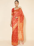 Janasya Red Chanderi Silk Woven Geometric Chanderi Silk Saree - Distacart