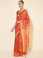 Janasya Red Chanderi Silk Woven Geometric Chanderi Silk Saree - Distacart