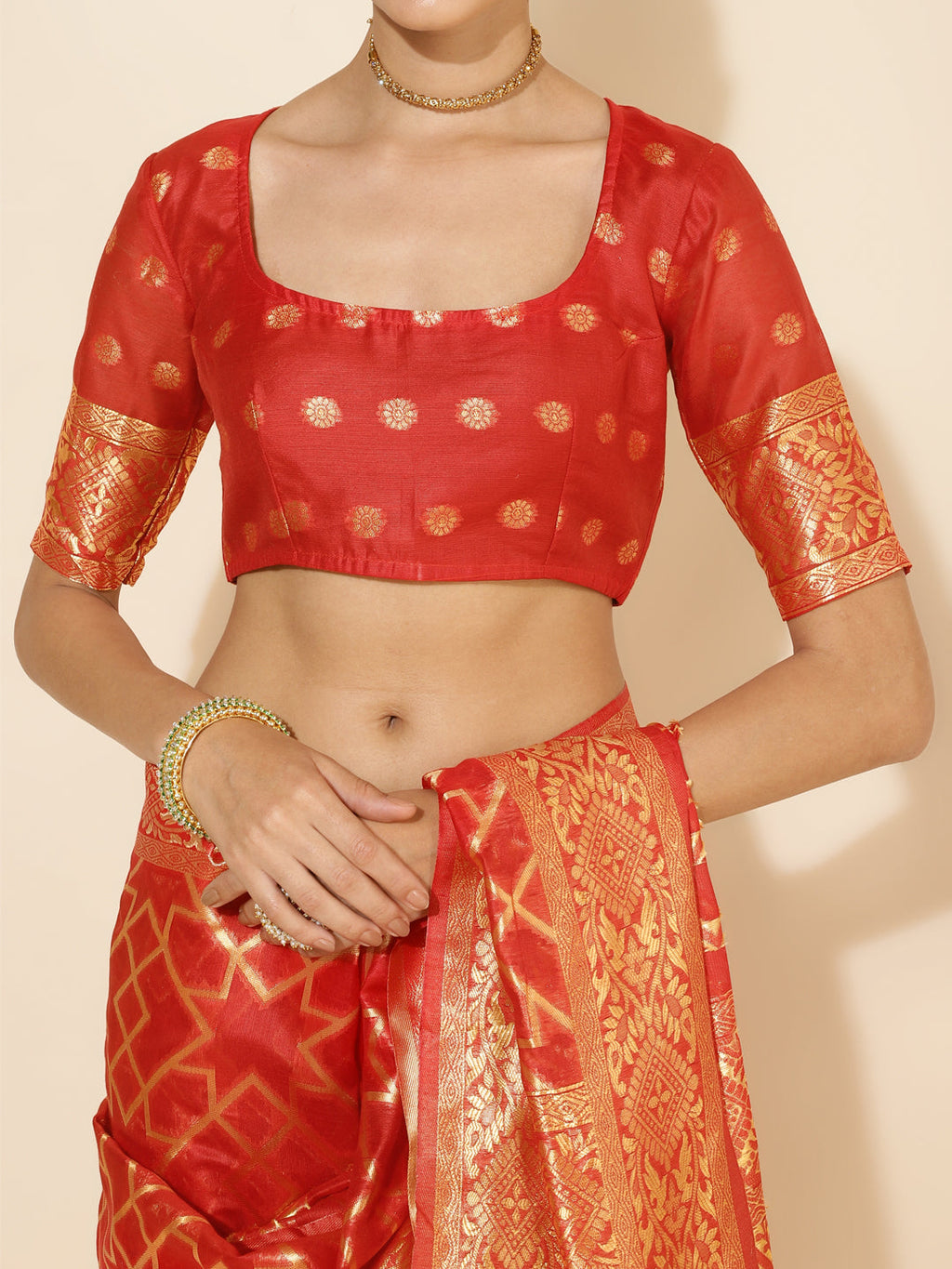 Janasya Red Chanderi Silk Woven Geometric Chanderi Silk Saree - Distacart