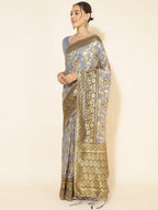 Janasya Grey Chanderi Silk Floral Woven Design Saree - Distacart