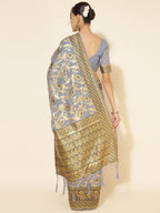 Janasya Grey Chanderi Silk Floral Woven Design Saree - Distacart