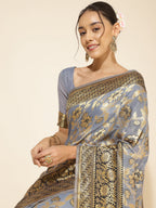 Janasya Grey Chanderi Silk Floral Woven Design Saree - Distacart
