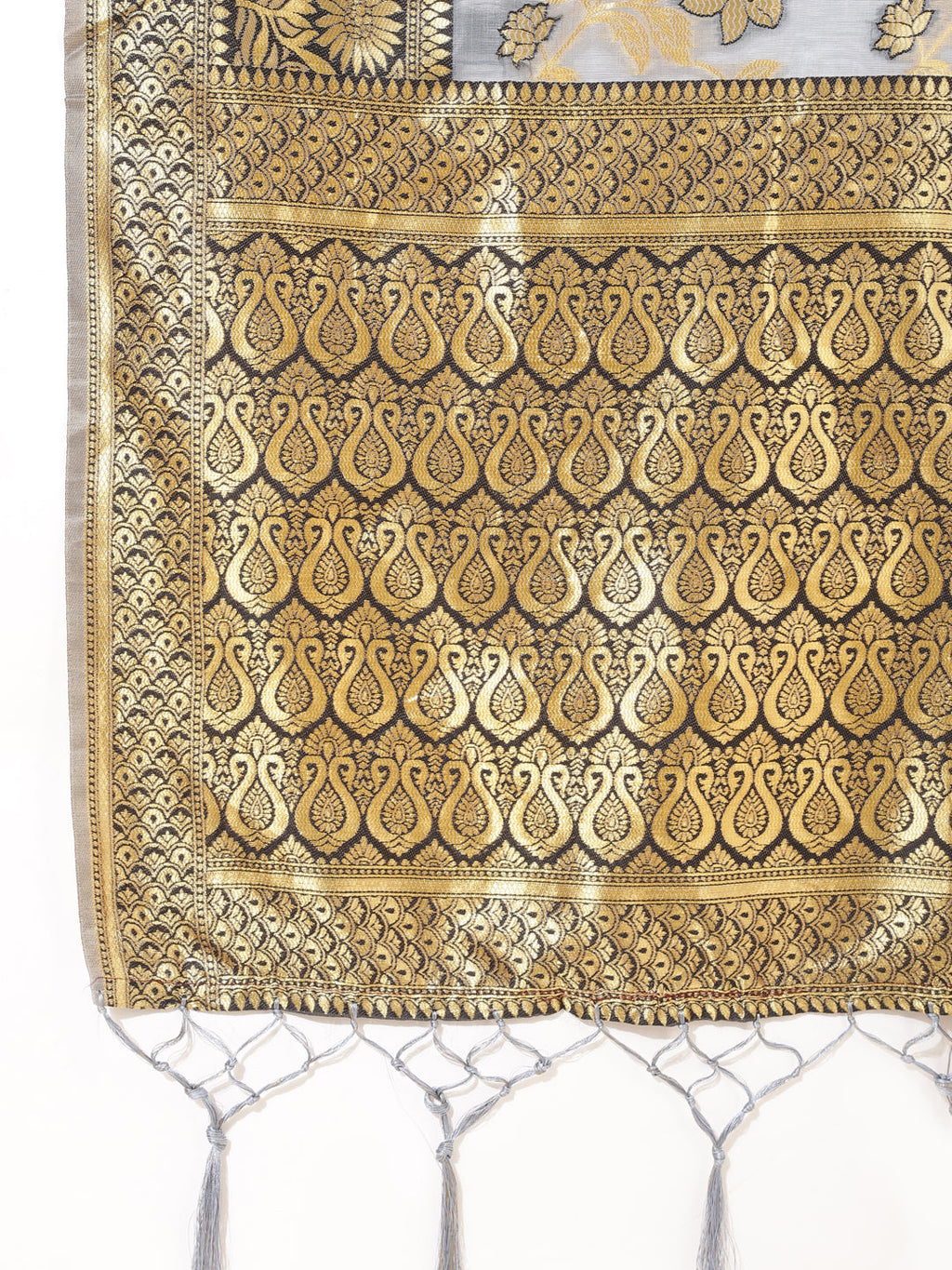 Janasya Grey Chanderi Silk Floral Woven Design Saree - Distacart