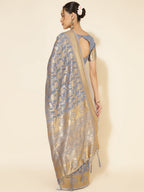 Janasya Grey Chanderi Silk Woven Ethnic Motifs Chanderi Silk Saree - Distacart