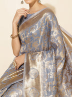 Janasya Grey Chanderi Silk Woven Ethnic Motifs Chanderi Silk Saree - Distacart