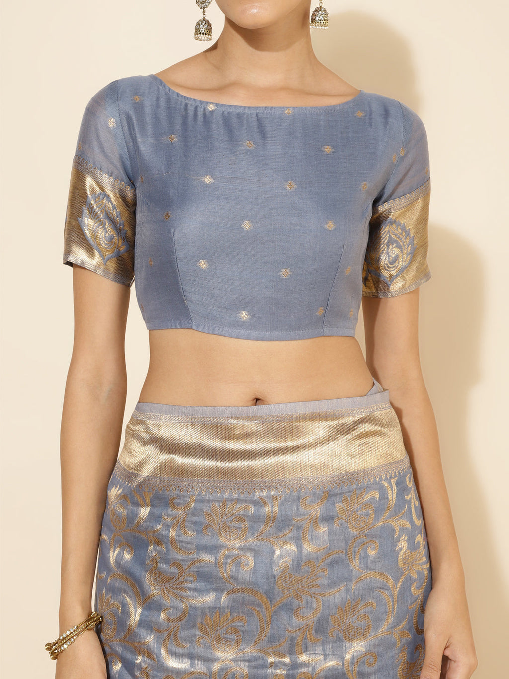 Janasya Grey Chanderi Silk Woven Ethnic Motifs Chanderi Silk Saree - Distacart
