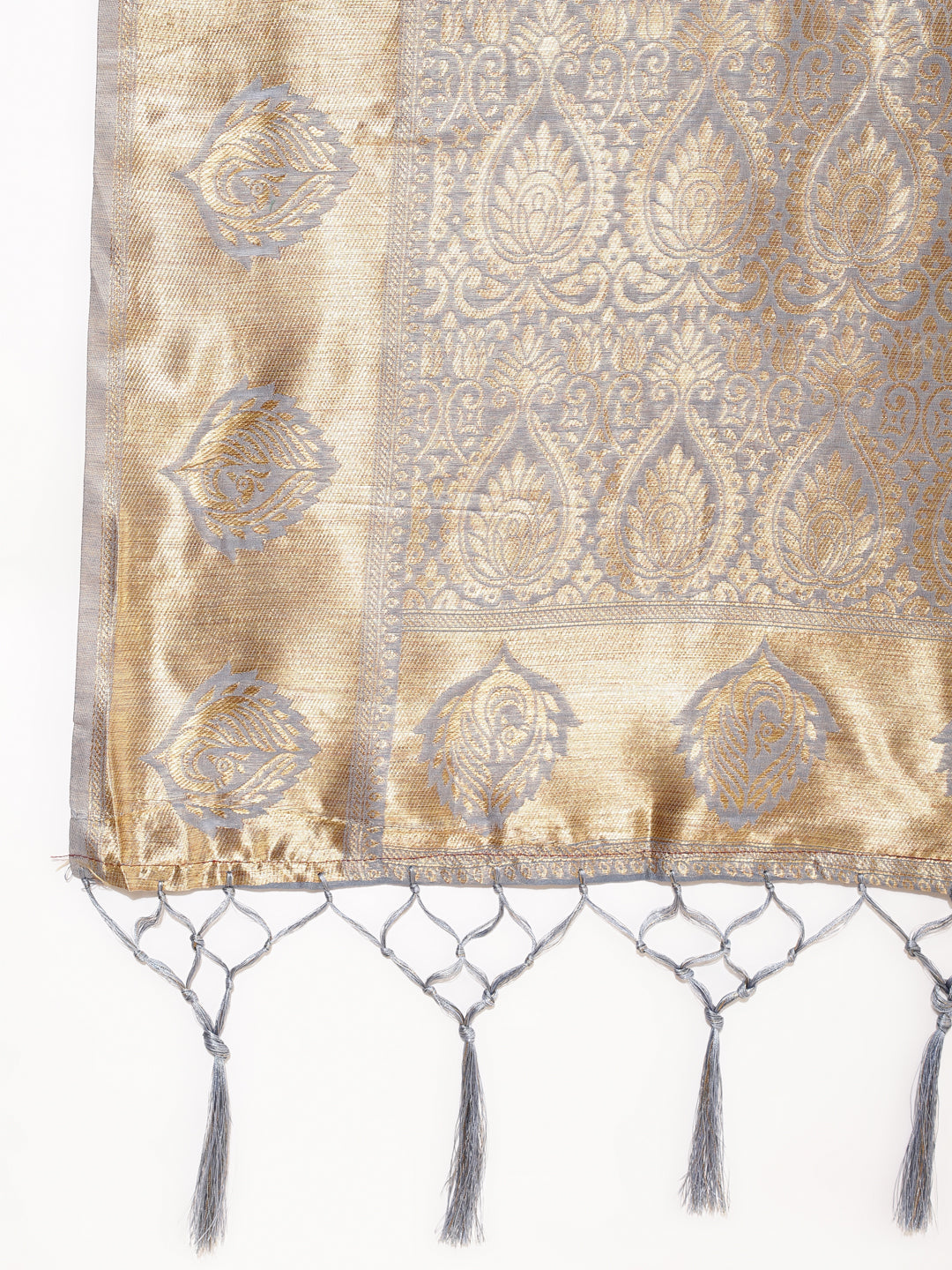 Janasya Grey Chanderi Silk Woven Ethnic Motifs Chanderi Silk Saree - Distacart