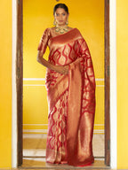 Janasya Red Organza Woven Ethnic Motifs Kanjeevaram Saree - Distacart