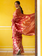 Janasya Red Organza Woven Ethnic Motifs Kanjeevaram Saree - Distacart