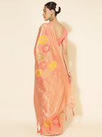 Janasya Peach Chanderi Silk Ethnic Motifs Woven Design Saree