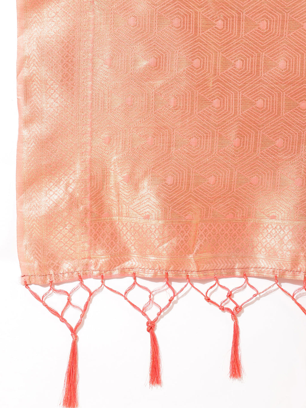 Janasya Peach Chanderi Silk Ethnic Motifs Woven Design Saree