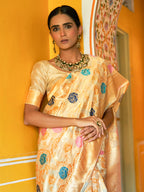 Janasya Cream Banarasi Silk Woven Floral Design Banarasi Saree - Distacart