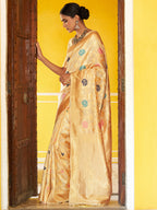 Janasya Cream Banarasi Silk Woven Floral Design Banarasi Saree - Distacart