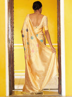 Janasya Cream Banarasi Silk Woven Floral Design Banarasi Saree - Distacart