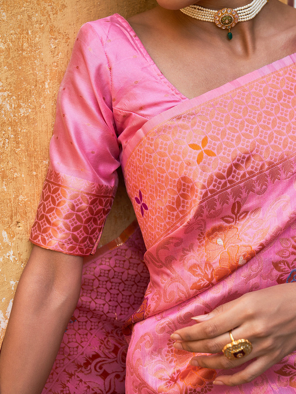 Janasya Light Pink Chanderi Silk Woven Jaal Motif Woven Design Saree