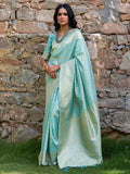 Janasya Sea Green Chanderi Silk Paisley Woven Design Saree