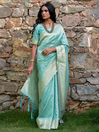 Janasya Sea Green Chanderi Silk Paisley Woven Design Saree