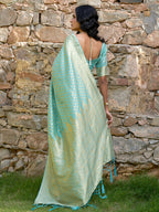Janasya Sea Green Chanderi Silk Paisley Woven Design Saree