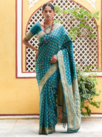 Janasya Teal Green Banarasi Silk Woven Ethnic Motifs Woven Design Saree
