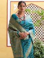 Janasya Teal Green Banarasi Silk Woven Ethnic Motifs Woven Design Saree