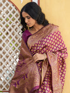 Janasya Wine Banarasi Silk Woven Ethnic Motifs Woven Design Saree - Distacart