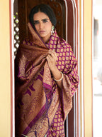 Janasya Wine Banarasi Silk Woven Ethnic Motifs Woven Design Saree - Distacart