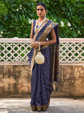 Janasya Navy Blue Banarasi Silk Ethnic Motifs Woven Design Saree