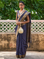 Janasya Navy Blue Banarasi Silk Ethnic Motifs Woven Design Saree