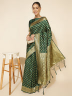 Janasya Green Banarasi Silk Ethnic Motifs Woven Design Saree