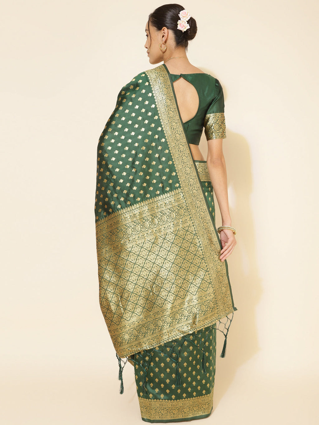 Janasya Green Banarasi Silk Ethnic Motifs Woven Design Saree