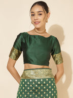 Janasya Green Banarasi Silk Ethnic Motifs Woven Design Saree