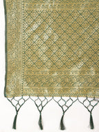 Janasya Green Banarasi Silk Ethnic Motifs Woven Design Saree