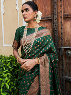 Janasya Green Banarasi Silk Ethnic Motifs Woven Design Saree - Distacart