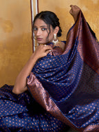 Janasya Navy Blue Banarasi Silk Ethnic Motifs Woven Design Saree - Distacart