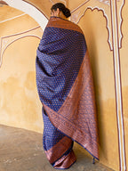 Janasya Navy Blue Banarasi Silk Ethnic Motifs Woven Design Saree - Distacart