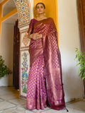 Janasya Wine Banarasi Silk Woven Ethnic Motifs Banarasi Silk Saree - Distacart