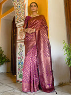 Janasya Wine Banarasi Silk Woven Ethnic Motifs Banarasi Silk Saree - Distacart